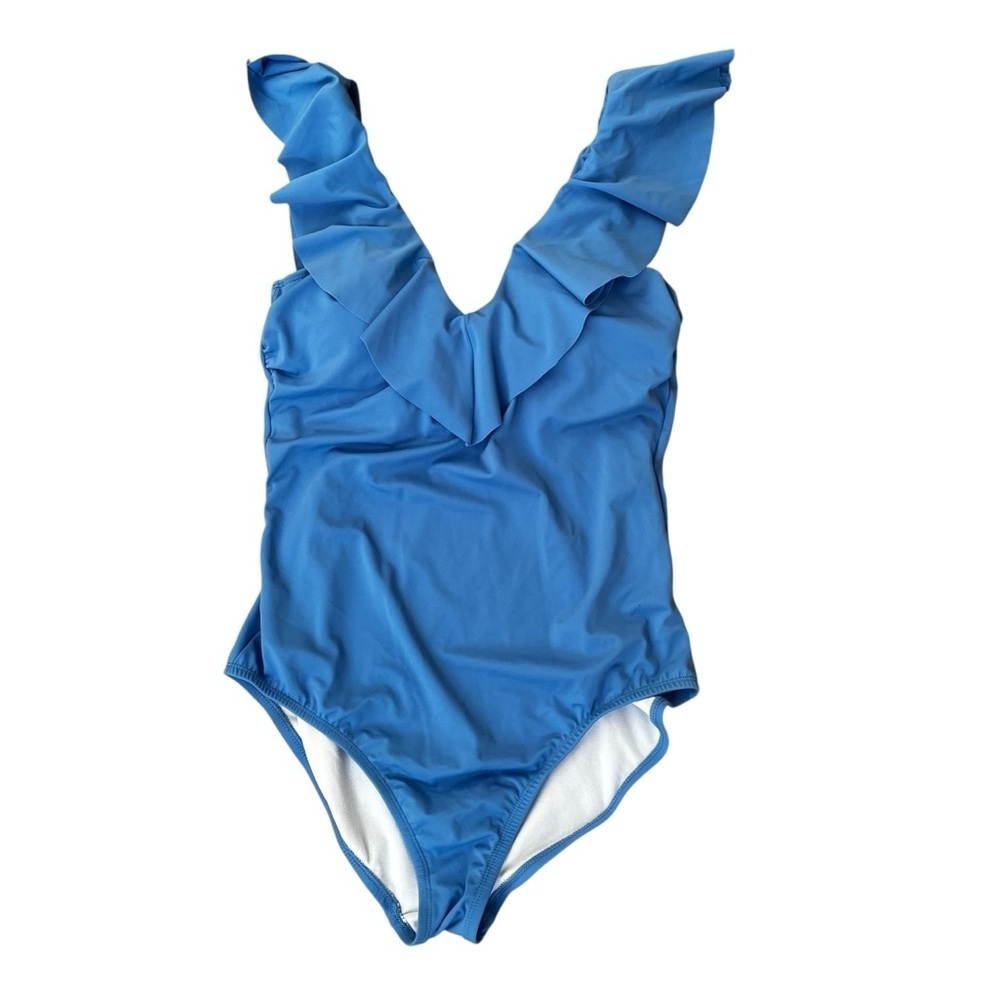 Women’s Bal Harbour V-neck Ruffled One-Piece Swimsuit Blue Size 14 Bathing Suit